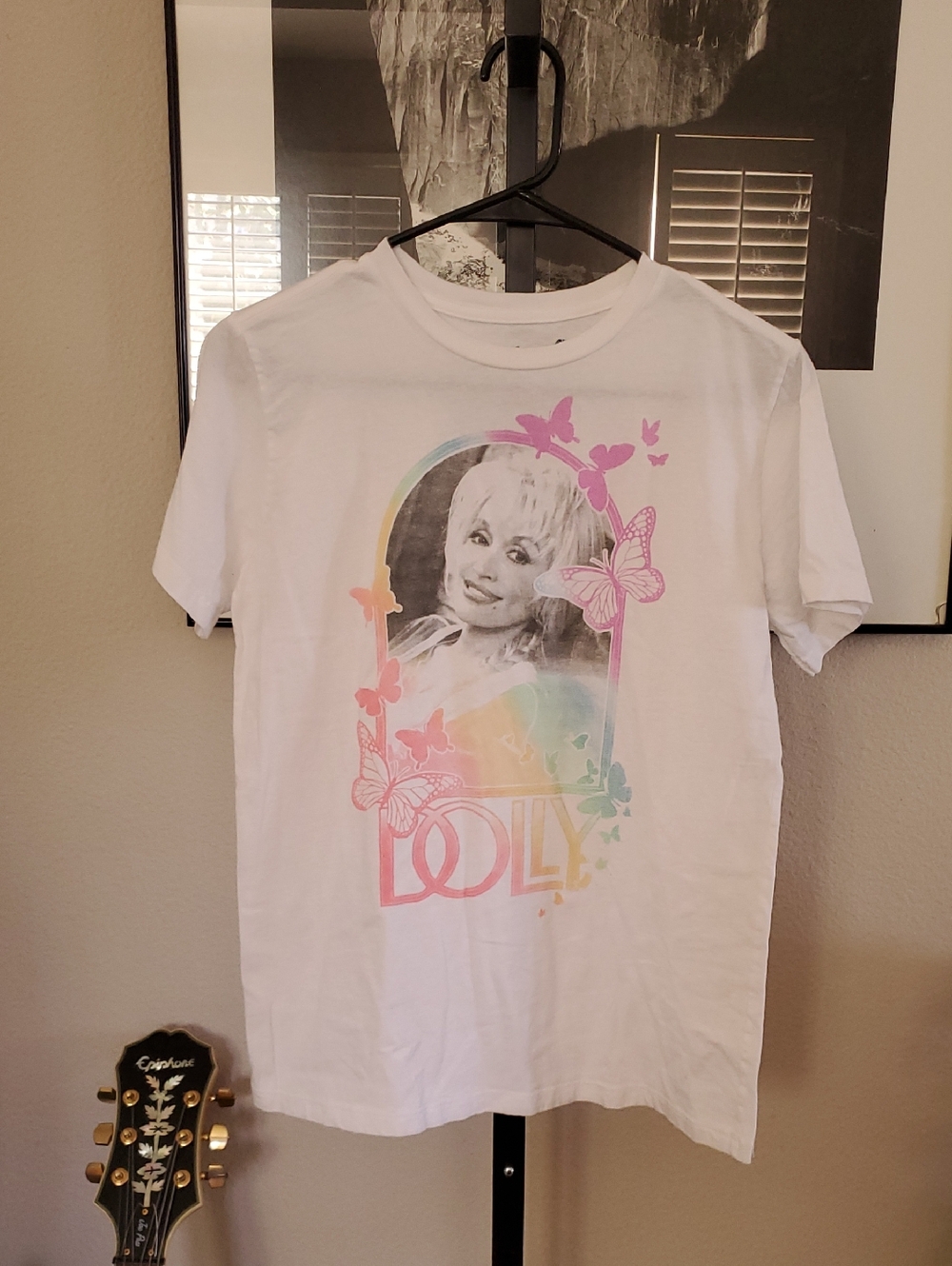#36 Dolly Print White Graphic Tee with Pastel Butterflies